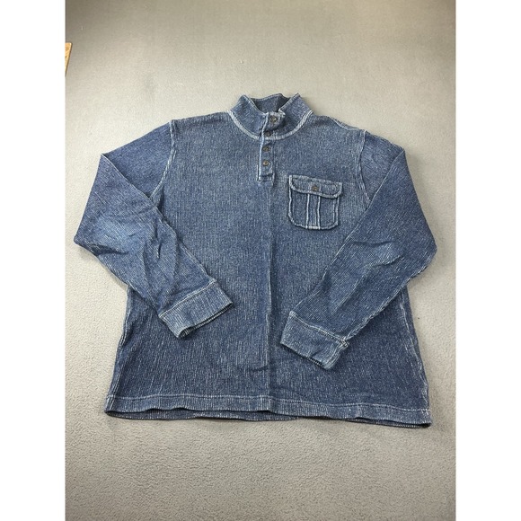 Lucky Brand Other - Lucky Brand Sweater Mens L Blue Henley Mock Neck Button Pocket Knit Lightweight